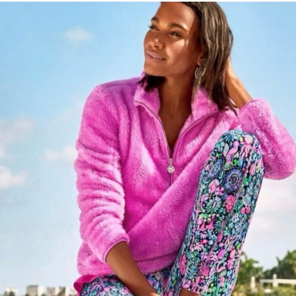 Lily Pulitzer Sherpa Fleece 1/4 Zip Pullover in Wild Fuchsia size XXL